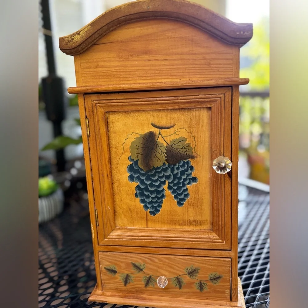 Wooden Wall Shelf with Grape Design